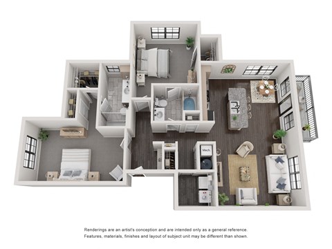 Floor plan for 2 beds, 2 baths, 1295 sqft
